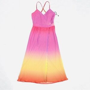 NWT LEITH Ombré Gradient Pink Lemonade Pleated Sleeveless Dress